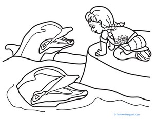 Color the Girl and her Dolphin Friends