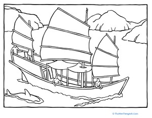 Junk Boat Coloring Page