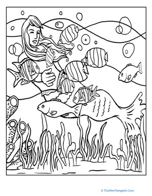 Color the Mermaid and Her Fish Friends