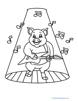 Rock ‘n’ Roll Pig Coloring Page