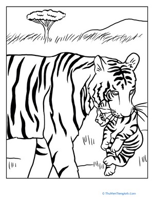Mama and Baby Tiger Coloring Page