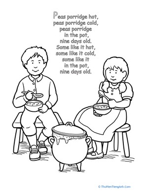 Peas Porridge Hot: Rhyme Coloring Page