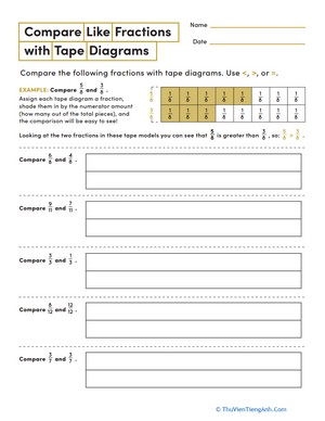 Compare Like Fractions with Tape Diagrams