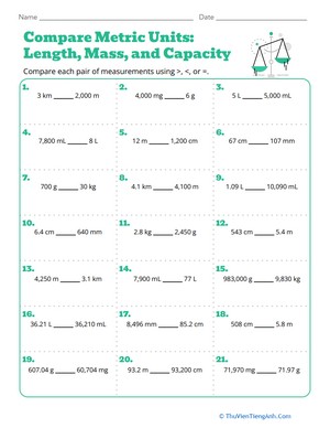 Compare Metric Units: Length, Mass, and Capacity