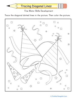 Complete the Party Hat: Trace the Diagonal Lines