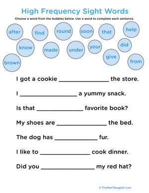 Complete the Sentence: Common Sight Words