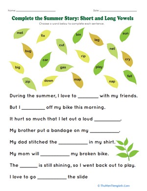 Complete the Summer Story: Common Sight Words