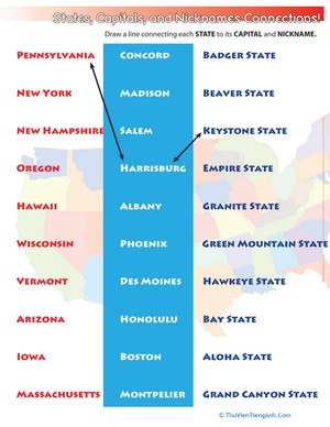 Connect Three: States, Capitals, and Nicknames #1
