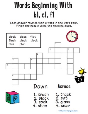 Consonant Crossword: Words Beginning with Bl, Cl, Fl