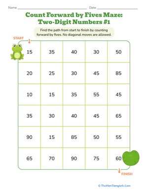 Count Forward by Fives Maze: Two-Digit Numbers #1