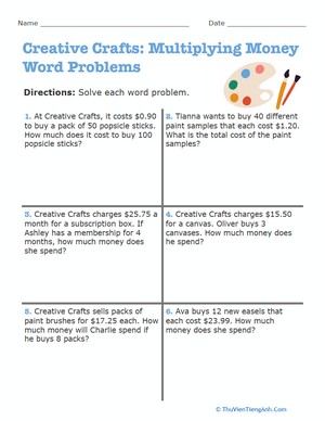 Creative Crafts: Multiplying Money Word Problems