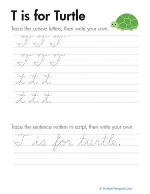 Cursive Handwriting: “T” is for Turtle