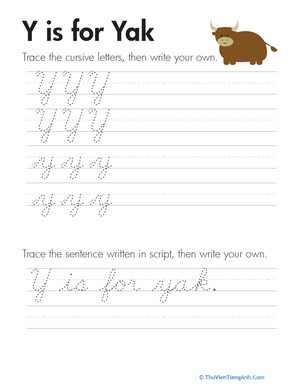 Cursive Handwriting: “Y” is for Yak