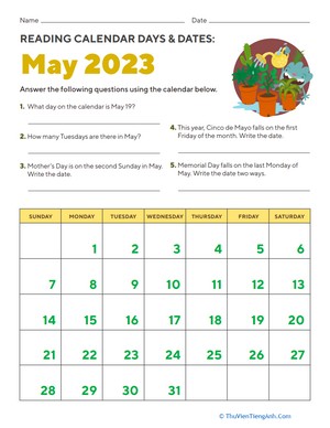 Reading Calendar Days and Dates: May 2023