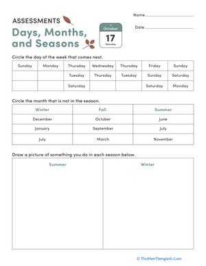 Days, Months, and Seasons Assessment