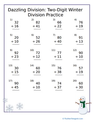 Dazzling Division: Two-Digit Winter Division Practice