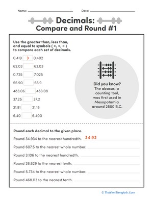 Decimals: Compare and Round #1
