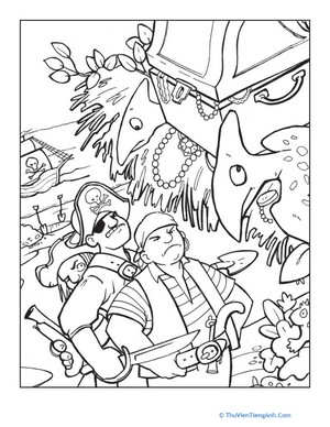 Dinosaurs and Pirates Coloring Page