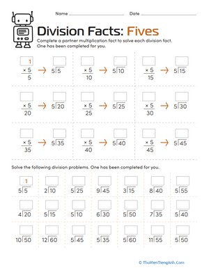 Division Facts: Fives
