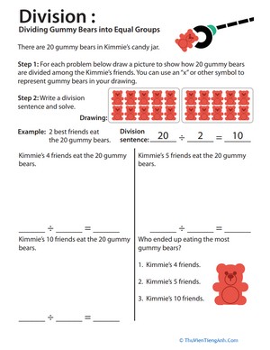 Division: Dividing Gummy Bears into Equal Groups