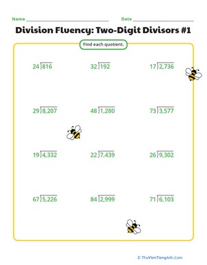 Division Fluency: Two-Digit Divisors #1