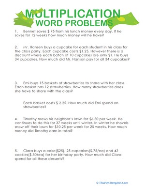 Multiplication Word Problems: Money, Money, Money!