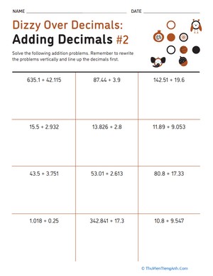 Dizzy Over Decimals: Adding Decimals #2