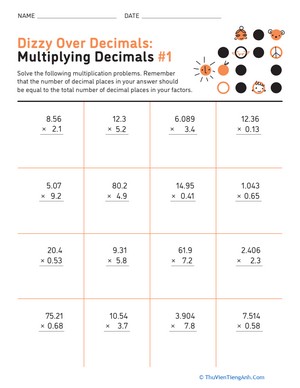 Dizzy Over Decimals: Multiplying Decimals #1