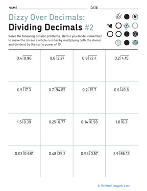 Dizzy Over Decimals: Dividing Decimals #2