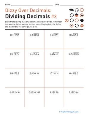 Dizzy Over Decimals: Dividing Decimals #3