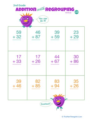 Double Digits! Practice Vertical Addition with Regrouping 28
