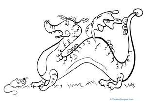 Dragon and Mouse Coloring Page
