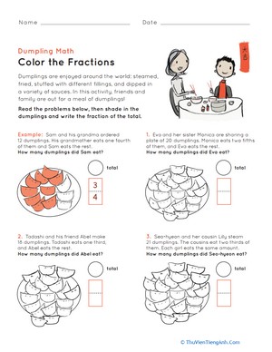 Dumpling Math: Color the Fractions