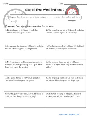 Elapsed Time Word Problems 1