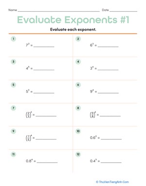 Evaluate Exponents #1
