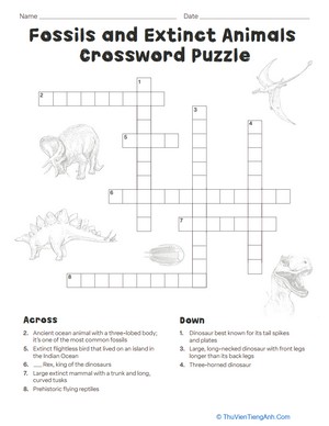 Fossils and Extinct Animals Crossword Puzzle