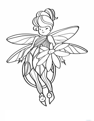 Flowered Fairy Coloring Page