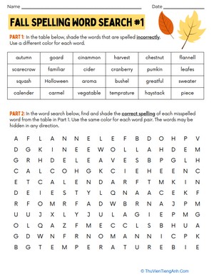 Fall Spelling Word Search #1