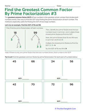 Find the Greatest Common Factor By Prime Factorization #3