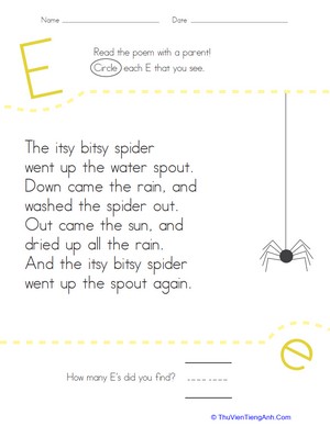 Find the Letter E: Itsy Bitsy Spider