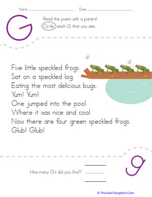 Find the Letter G: Five Little Speckled Frogs