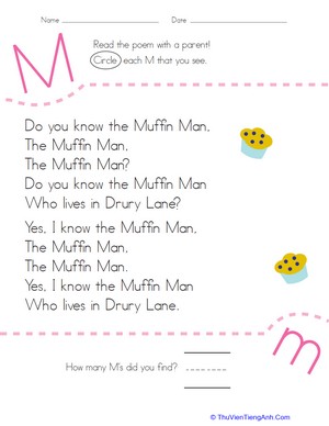Find the Letter M: Do You Know the Muffin Man?