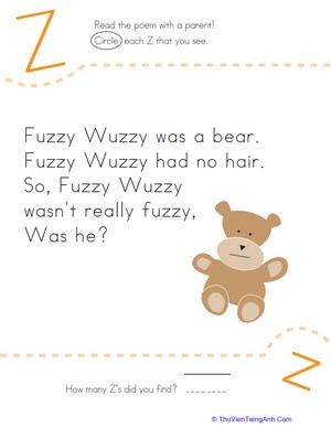 Find the Letter Z: Fuzzy Wuzzy