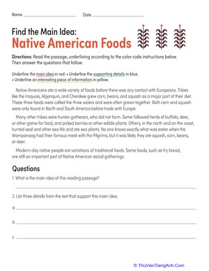 Find the Main Idea: Native American Foods