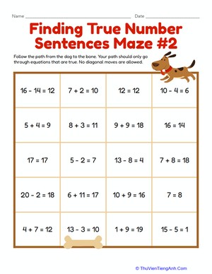 Finding True Number Sentences Maze #2