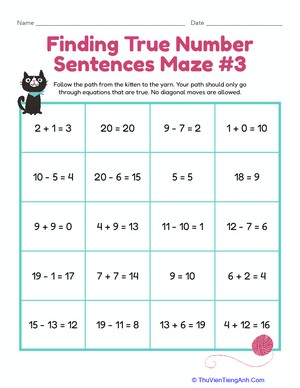 Finding True Number Sentences Maze #3