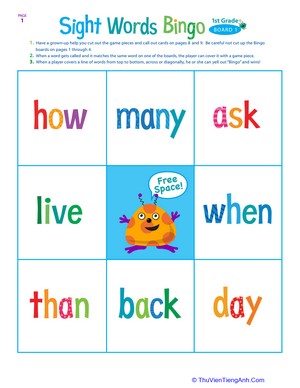 First Grade Sight Words Bingo