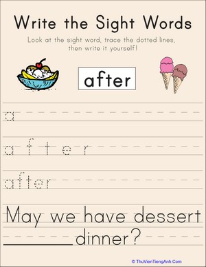 Writing Sight Words: :”After”