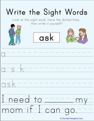 Write the Sight Words: “Ask”