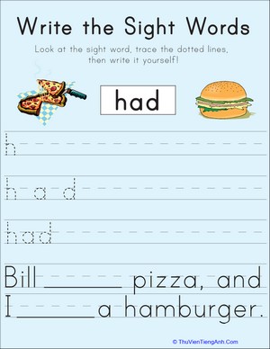 Write the Sight Words: “Had”